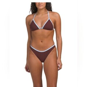 🤎🔹️Vacancy Co. 🔹️Brown Women's 2pc Ribbed Bikini Set With Contrast Trim